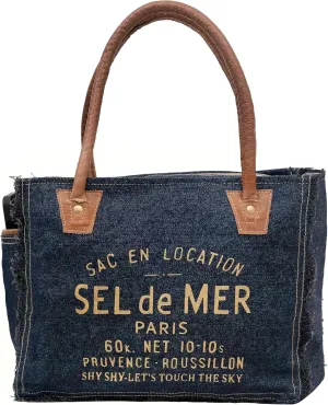 Shy Shy Bags Sel De Mer Canvas & Cowhide Tote Bag - Upcycled Radiant Leather Hand Bag