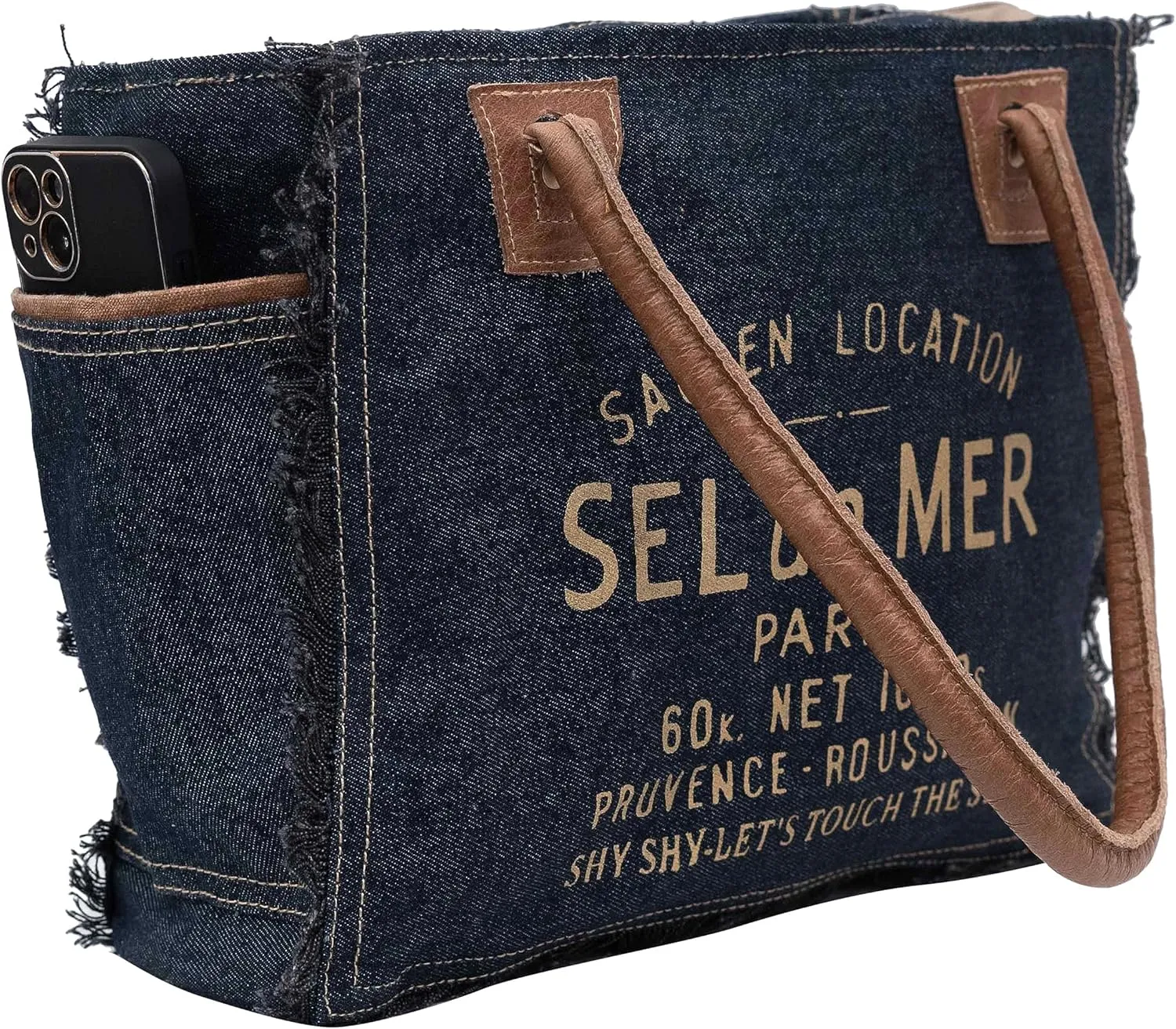 Shy Shy Bags Sel De Mer Canvas & Cowhide Tote Bag - Upcycled Radiant Leather Hand Bag