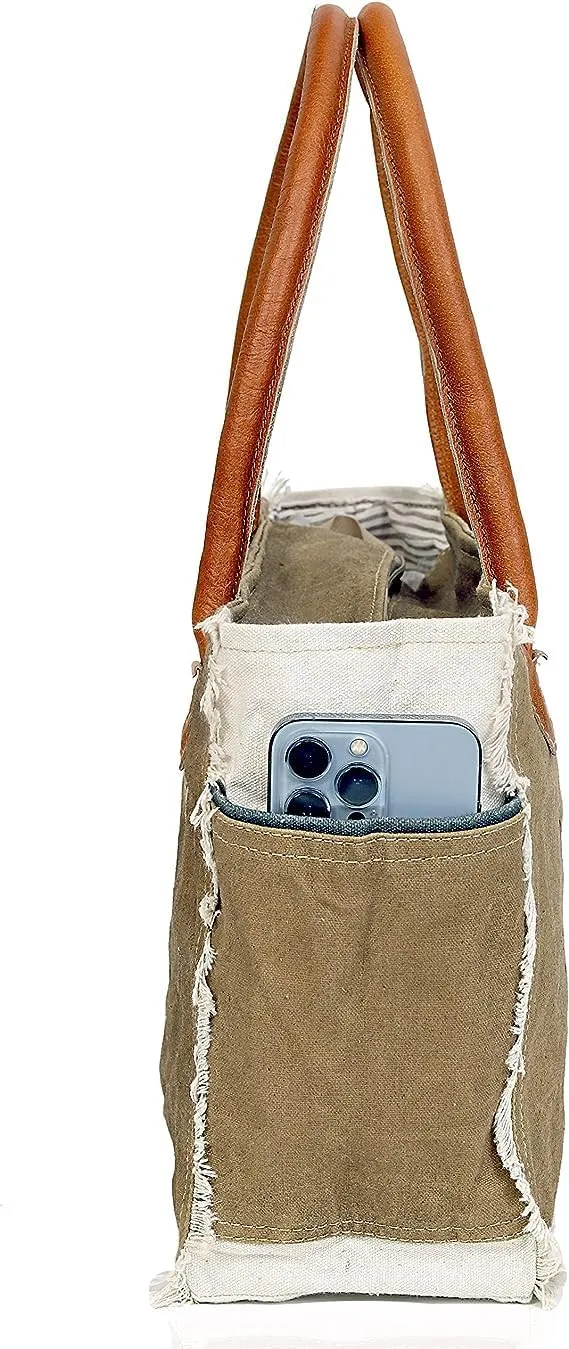 Shy Shy Bags Sel De Mer Canvas & Cowhide Tote Bag - Upcycled Radiant Leather Hand Bag