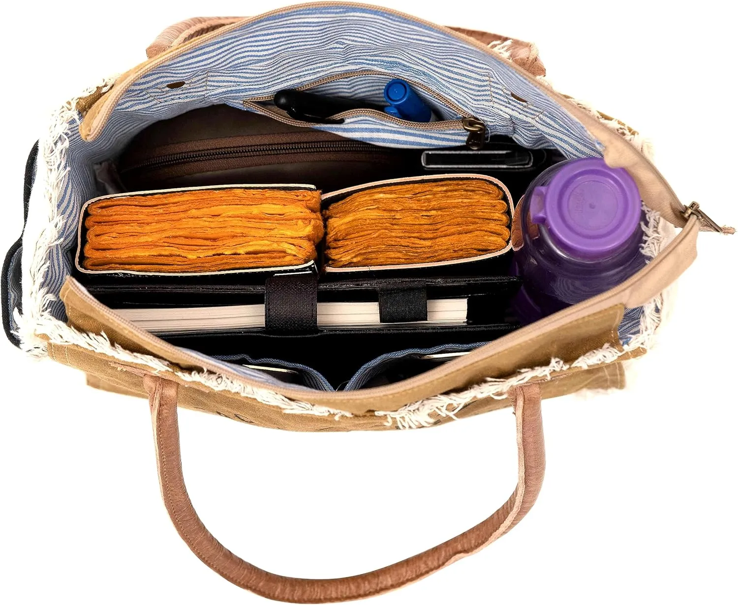 Shy Shy Bags Sel De Mer Canvas & Cowhide Tote Bag - Upcycled Radiant Leather Hand Bag