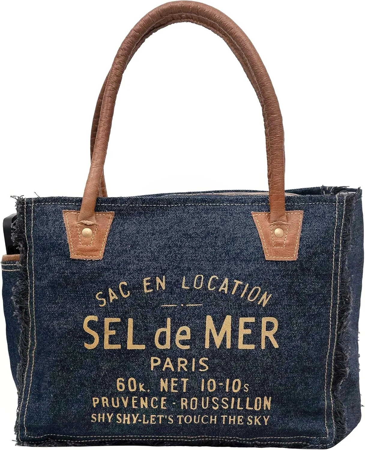 Shy Shy Bags Sel De Mer Canvas & Cowhide Tote Bag - Upcycled Radiant Leather Hand Bag