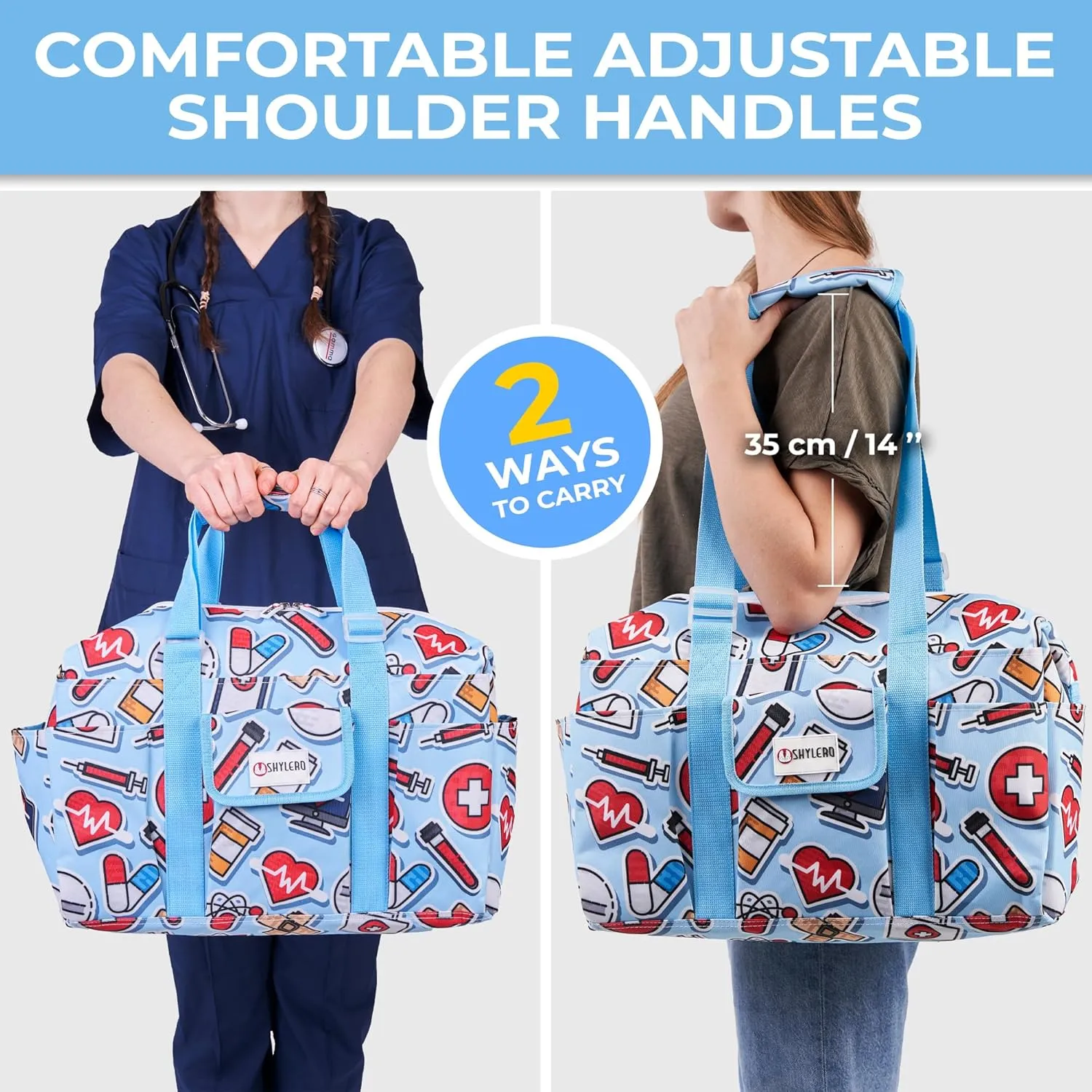 SHYLERO Nurse Bag with 21 Pockets - Big, Waterproof Medical Utility Tote for Daily Use