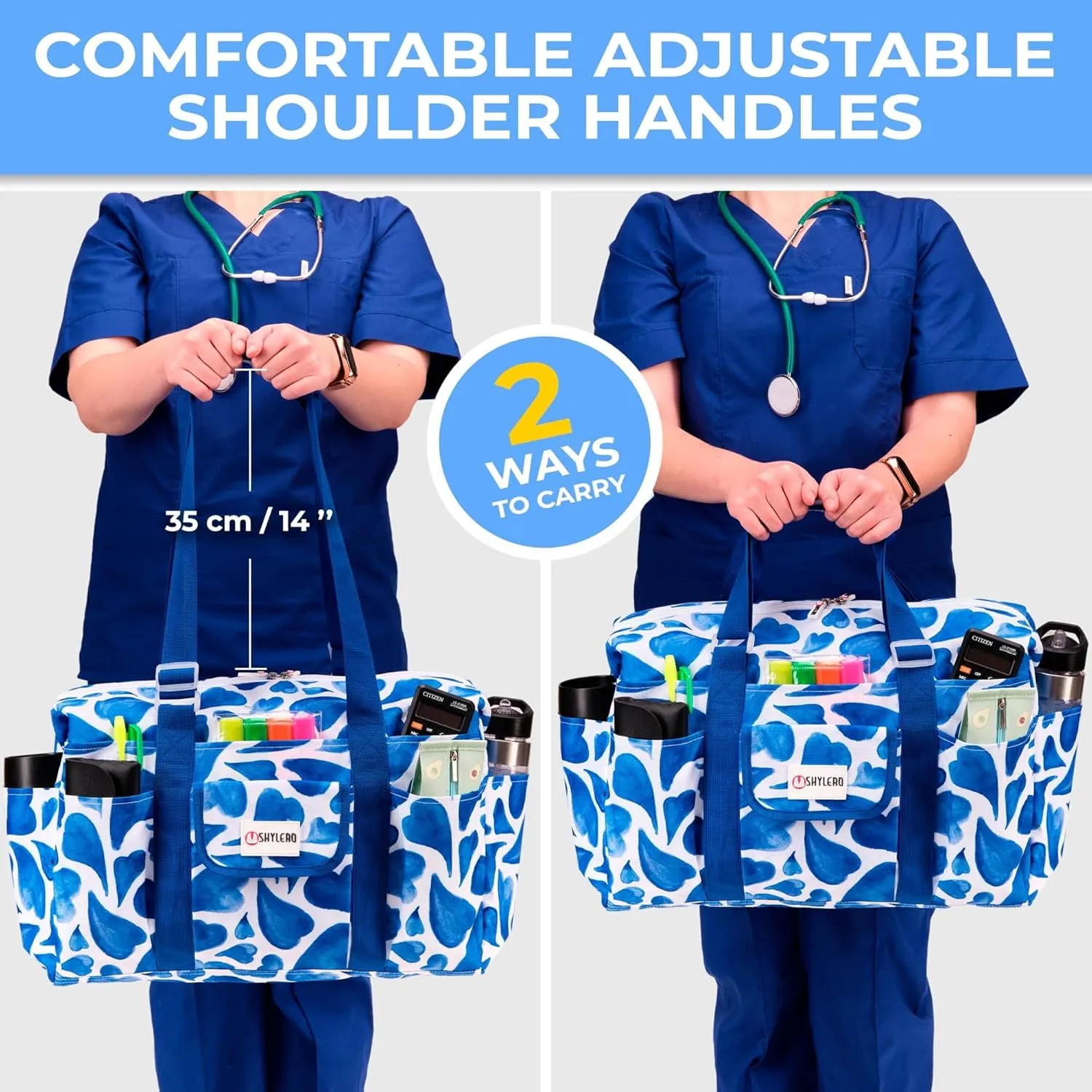 SHYLERO Nurse Bag with 21 Pockets - Big, Waterproof Medical Utility Tote for Daily Use
