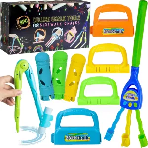 Sidewalk Chalk Holders, 9 PCS Outdoor Play Tools, Adjustable Jumbo Rake, Clip, Accessories Toys Set for Kids, Adults, Toddlers, Teachers, Office, Classroom and Wall