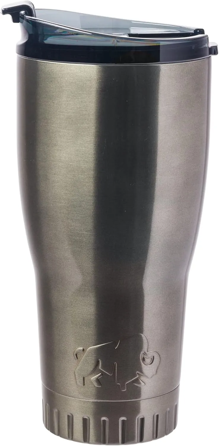 Silver Buffalo Double Walled Vacuum Insulated Stainless Steel Tumbler With Flip Top Lid Keeps Hot and Cold, Travel Coffee Mug Leak Proof Lid, 30 Ounces, Gray