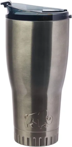 Silver Buffalo Double Walled Vacuum Insulated Stainless Steel Tumbler With Flip Top Lid Keeps Hot and Cold, Travel Coffee Mug Leak Proof Lid, 30 Ounces, Gray