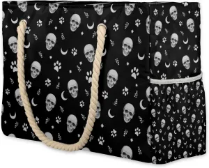 Skul Black Horror Large Beach Tote Bag Women Waterproof Sandproof Zipper Beach Bag for Pool Gym Grocery Travel with Wet Pocket