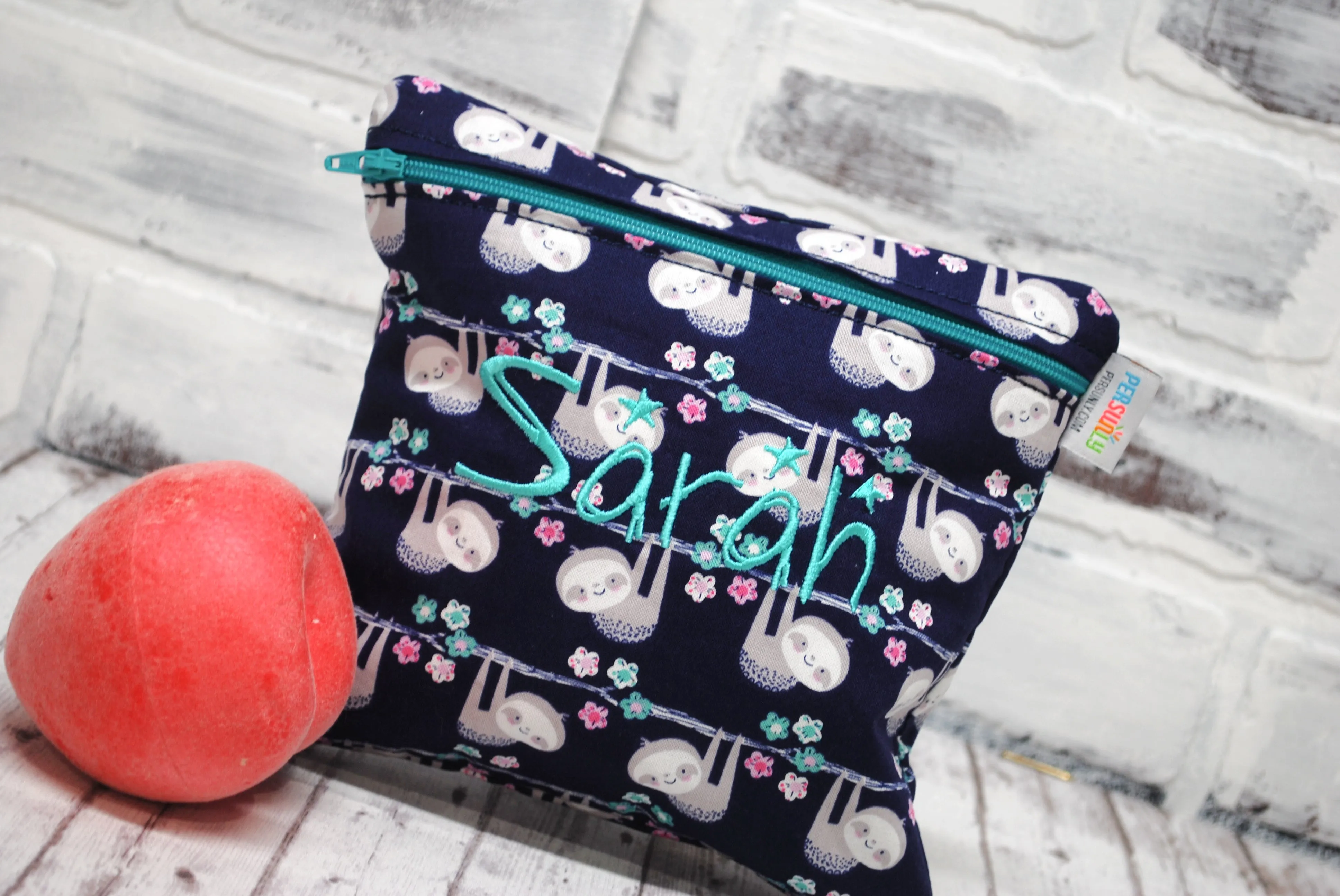 Sloth with Flowers Personalized Reusable Food Bag