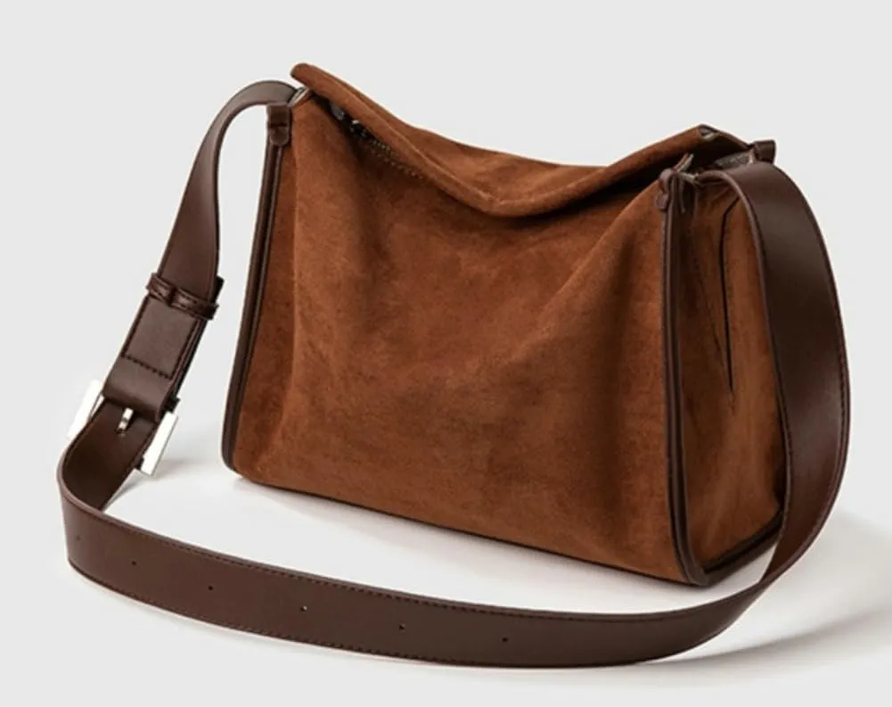 Slouchy Suede Boston Bag Women Crescent Satchels Shoulder Bag Cute Crossbody Purse Trendy Top-handle Travel Tote Handbag