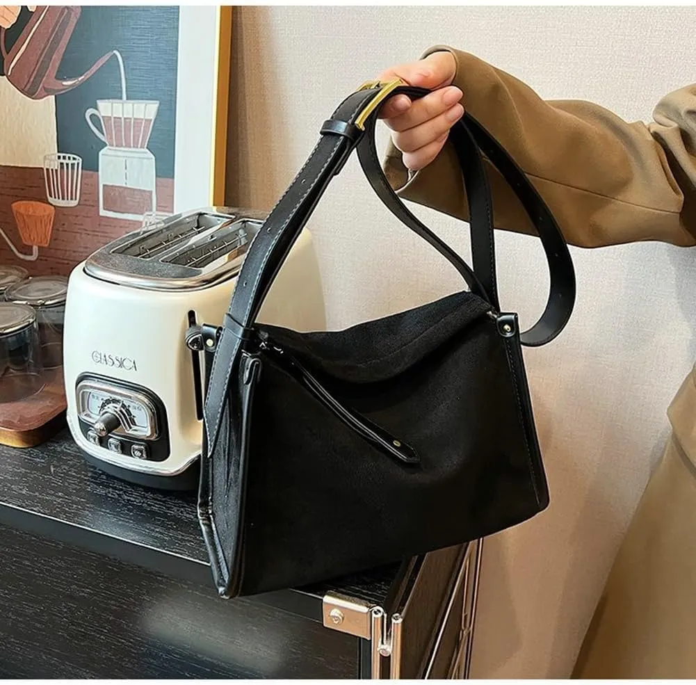 Slouchy Suede Boston Bag Women Crescent Satchels Shoulder Bag Cute Crossbody Purse Trendy Top-handle Travel Tote Handbag