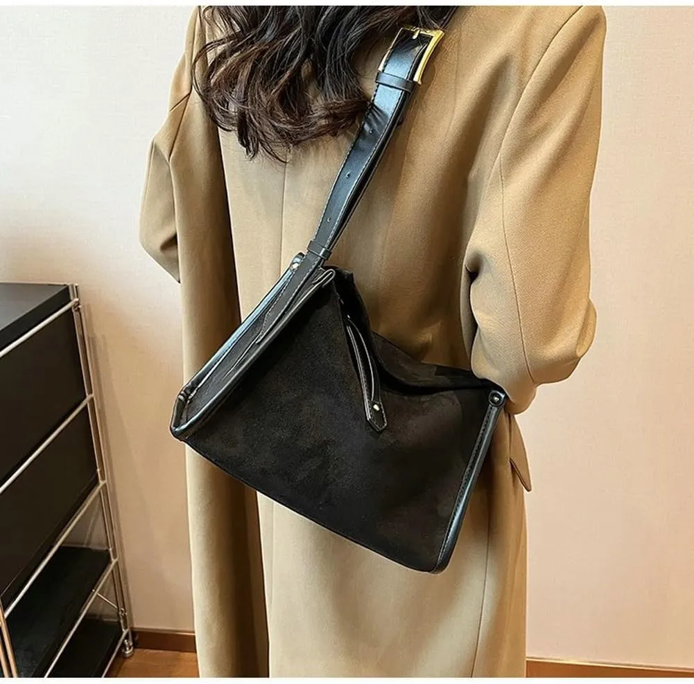 Slouchy Suede Boston Bag Women Crescent Satchels Shoulder Bag Cute Crossbody Purse Trendy Top-handle Travel Tote Handbag