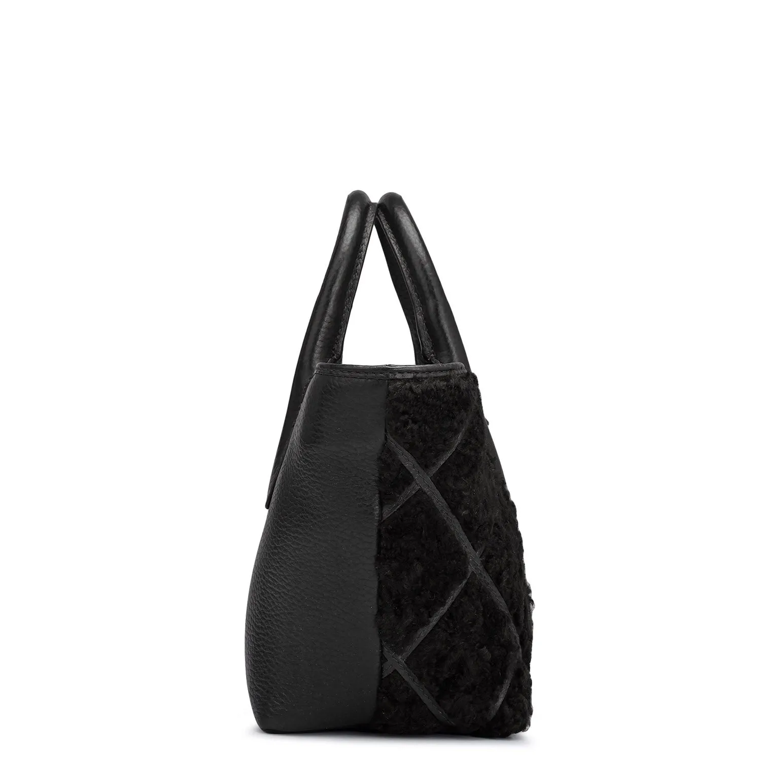 Small Fur Wax Leather Satchel - Black
