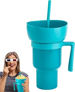 Snack Tumbler With Lid and Straw Stadium Tumbler Cups with Bowl on Top 2-in-1 Travel Coffee Mug Proof Leakproof Portable Drink Cup for Kids, Children, Journey, Cinema, Home