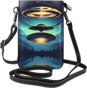 Spacecraft Descend Leather Crossbody Flap Phone Bag,Small Cell Phone Purse,Soft Durable And Waterproof Pu Leather Soft Lining Magnet Snap Fastener Designed For Girls