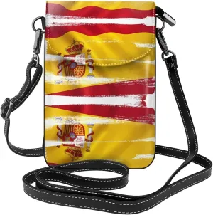 Spain Flag Leather Crossbody Flap Phone Bag,Small Cell Phone Purse,Soft Durable And Waterproof Pu Leather Soft Lining Magnet Snap Fastener Designed For Girls