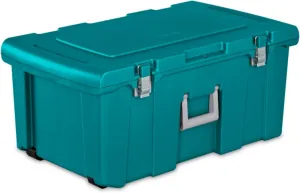 Sterilite 3 Pack Wheeled Footlocker, Lockable Plastic Utility Storage Container, Teal