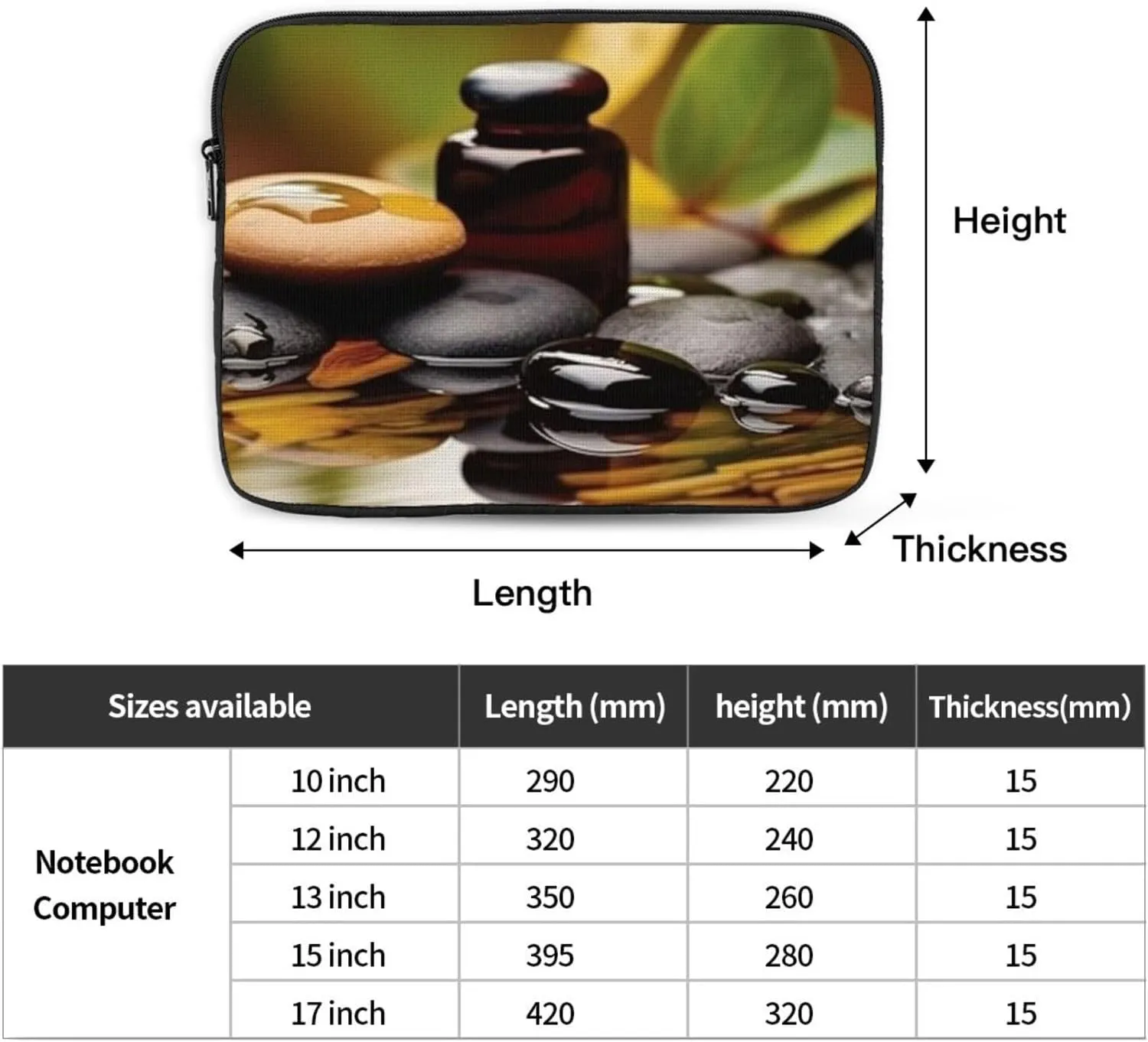Stones and Spa Oil on The Wood Near a Pond Laptop Case 13 inch Portable Computer Sleeve Shockproof Fashion Laptop Bag for Women Men Briefcase