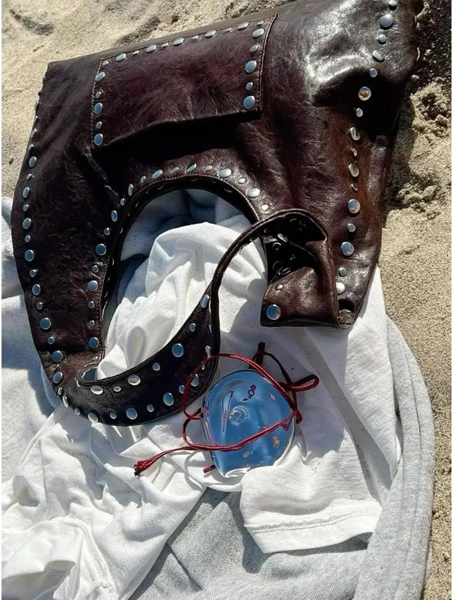 Studded Purses Y2k Shoulder Bag 90s Punk Designer Handbags 2000s Women Vegan Leather Small Shoulder Purse Streetwear