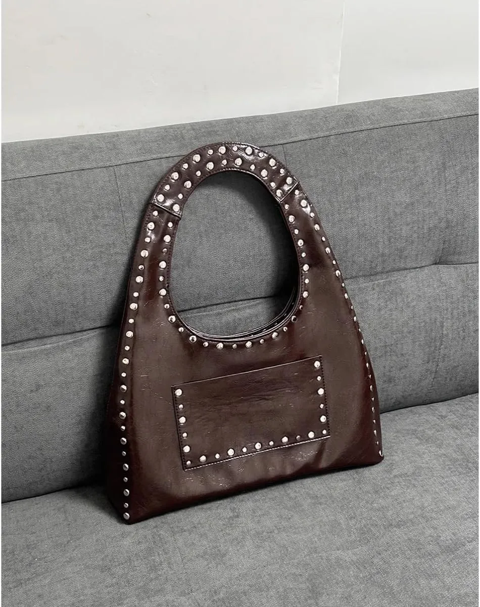 Studded Purses Y2k Shoulder Bag 90s Punk Designer Handbags 2000s Women Vegan Leather Small Shoulder Purse Streetwear