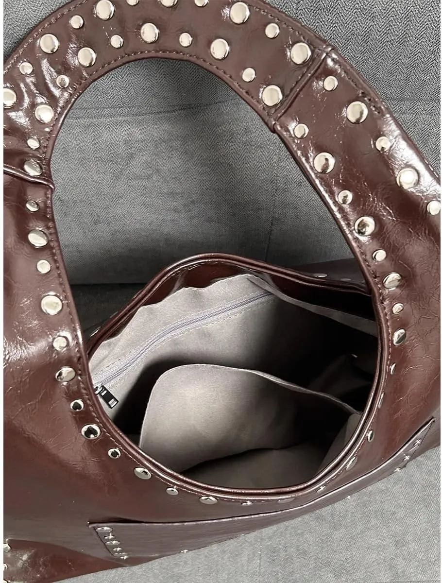 Studded Purses Y2k Shoulder Bag 90s Punk Designer Handbags 2000s Women Vegan Leather Small Shoulder Purse Streetwear