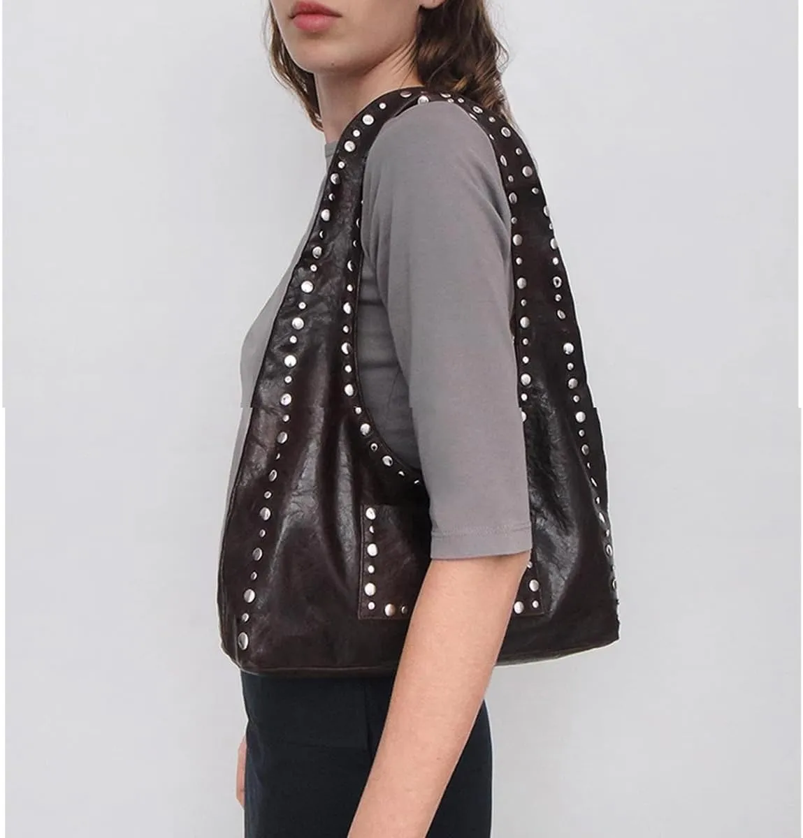 Studded Purses Y2k Shoulder Bag 90s Punk Designer Handbags 2000s Women Vegan Leather Small Shoulder Purse Streetwear