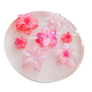 Summer Flower Claw Clips for Thick Hair – 7‑Piece Transparent Gradient Color Plumeria Daisy Hair Claws, Strong‑Hold Non‑Slip Hair Accessories for Women (Pink)