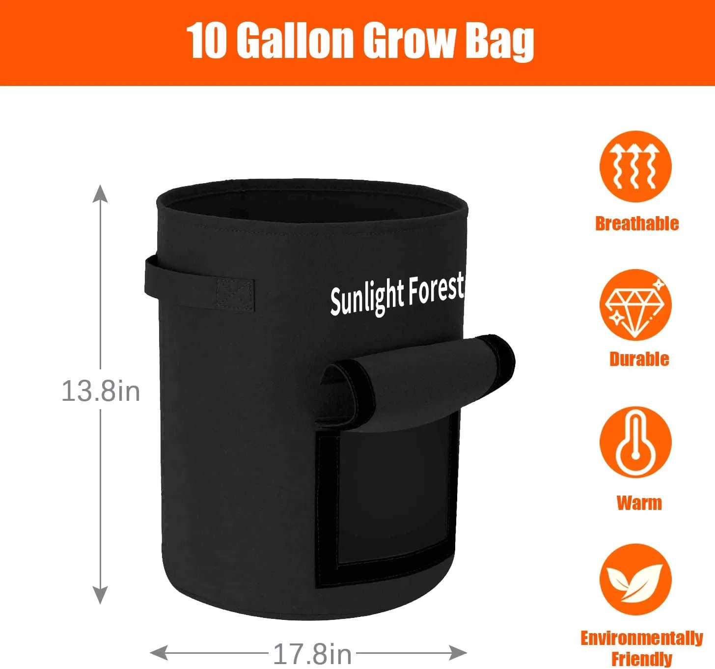 Sunlight forest  10 Gallon Grow Bags 2-Pack Sunlightforest Potato Grow Bags Thickened Non-Woven Aeration Fabric Pots with Handles and Window, Planter Pots for Tomato Veggies Flower (Black)
