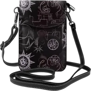 Supernatural Symbols Black Leather crossbody flap phone bag,Small Cell Phone Purse,Soft durable and waterproof PU leather Soft lining Magnet snap fastener Designed for girls