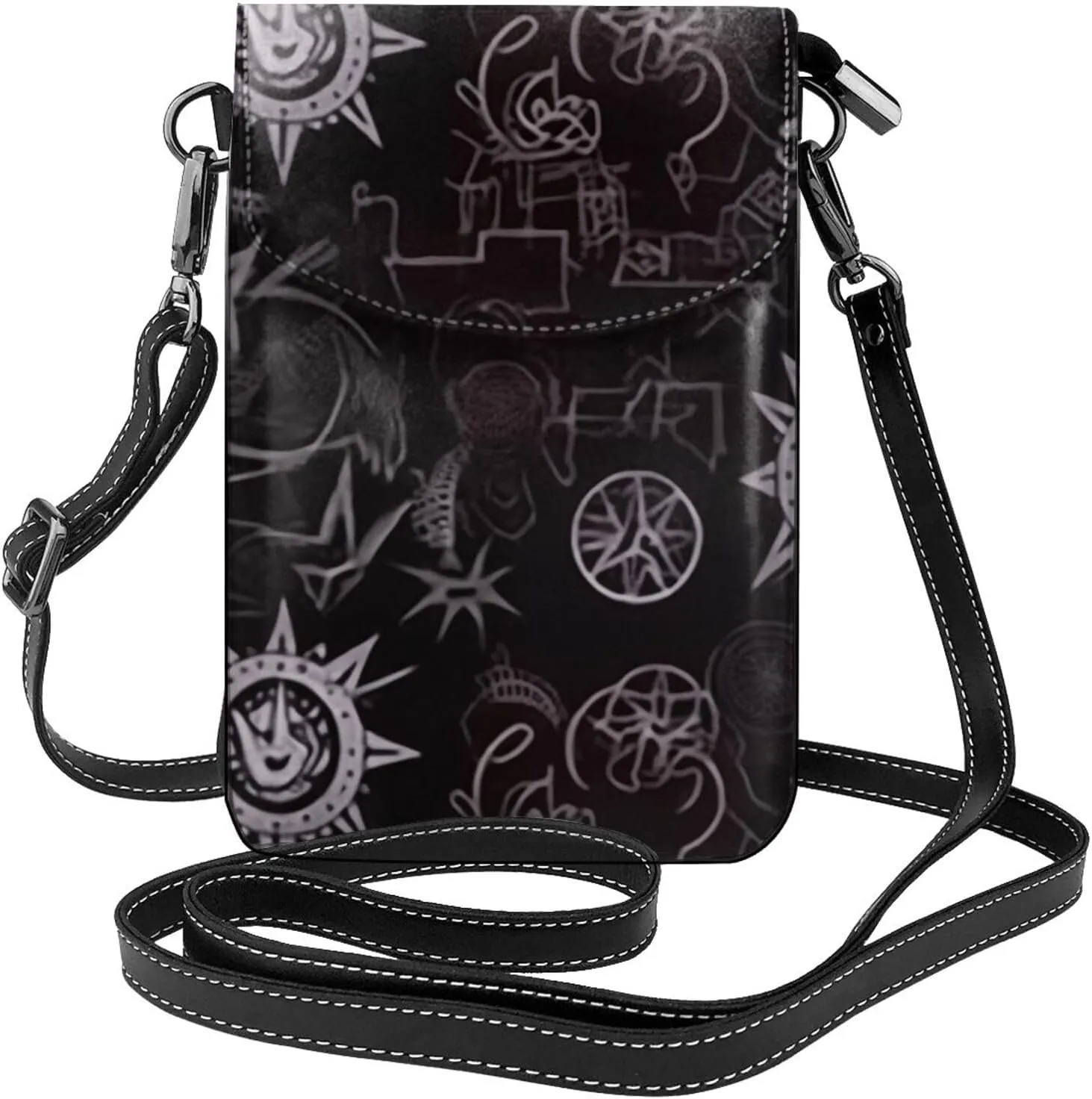 Supernatural Symbols Black Leather crossbody flap phone bag,Small Cell Phone Purse,Soft durable and waterproof PU leather Soft lining Magnet snap fastener Designed for girls