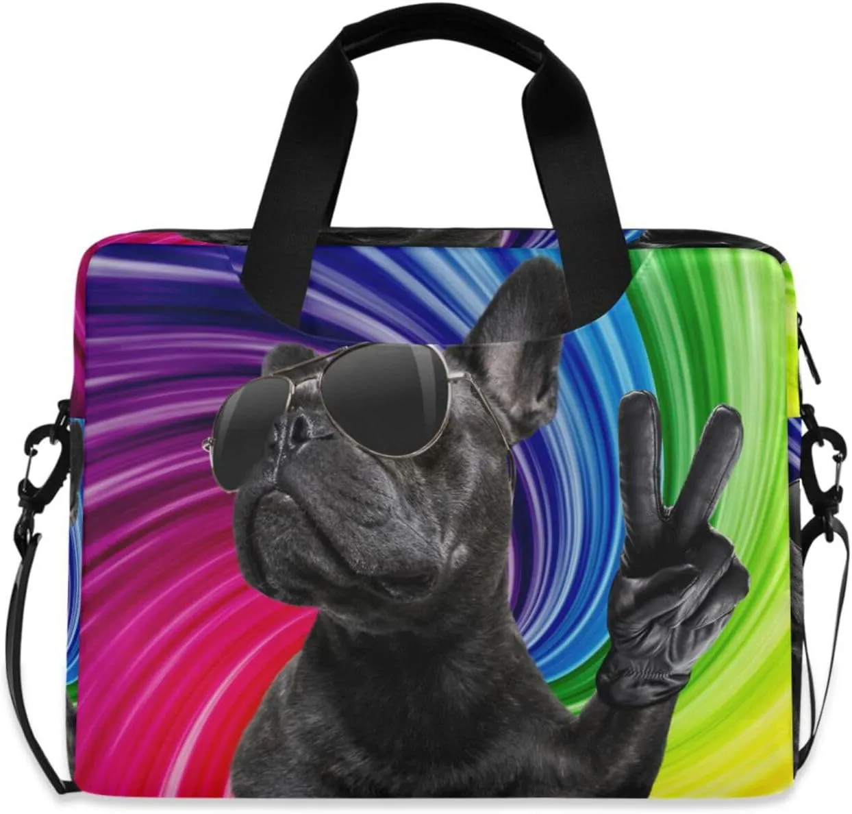 susiyo Laptop Bag Cool Trendy French Bulldog Victory Gesture Briefcases Messenger Shoulder Bags for 15.6 inch Laptop or Tablet