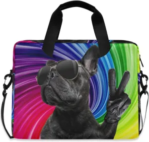 susiyo Laptop Bag Cool Trendy French Bulldog Victory Gesture Briefcases Messenger Shoulder Bags for 15.6 inch Laptop or Tablet