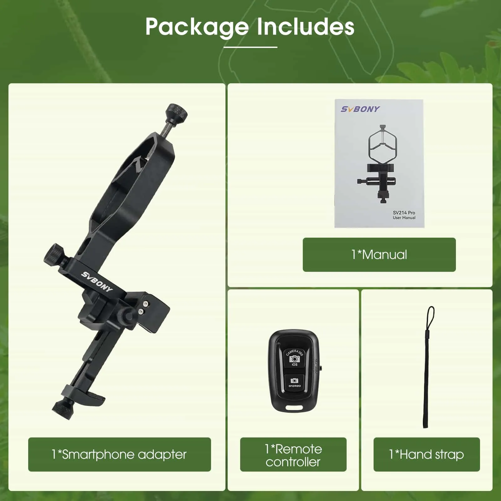 SVBONY SV214 Pro 3-Axis Universal Phone Adapter Clamp With Shutter 28mm-64mm - W9176A / W9176B