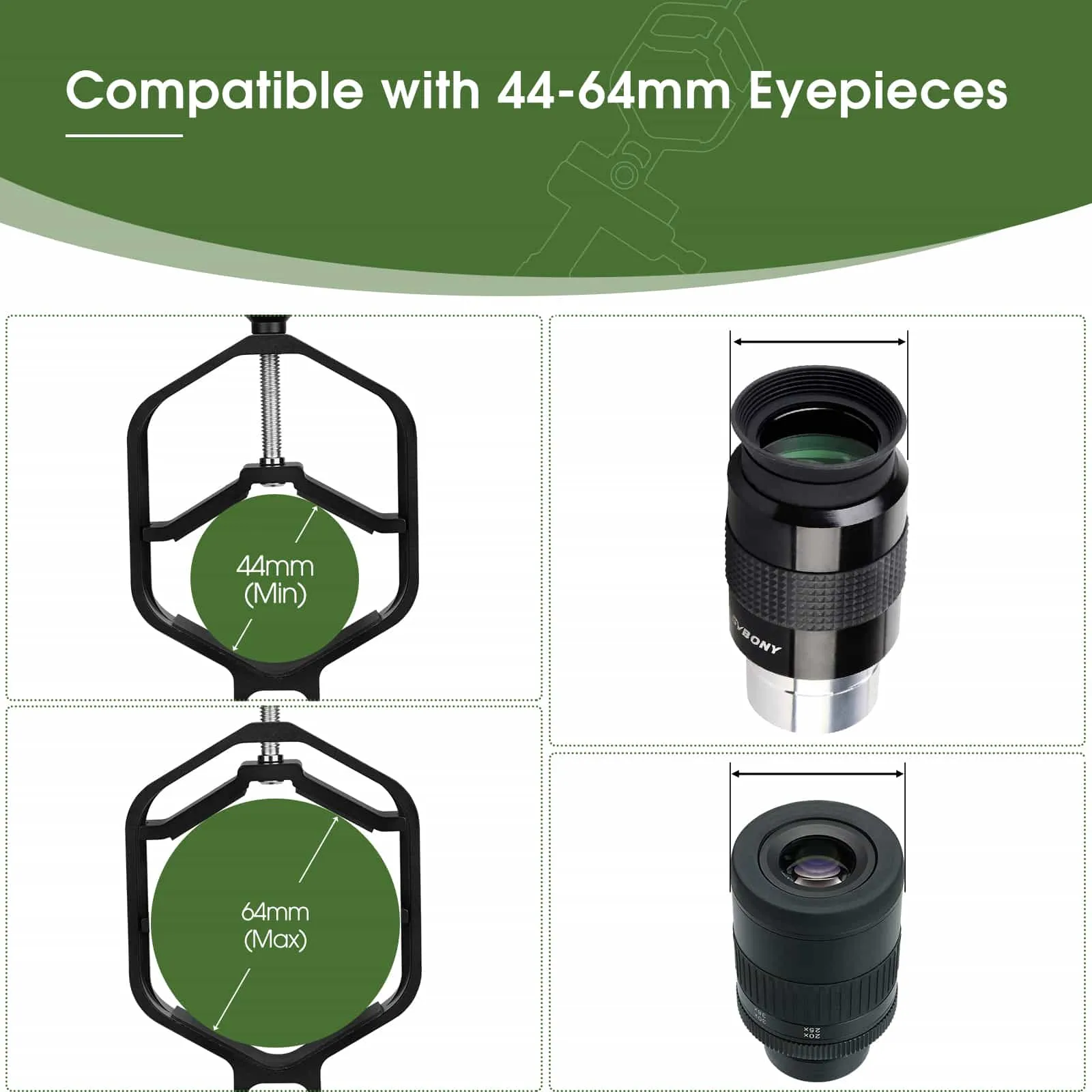 SVBONY SV214 Pro 3-Axis Universal Phone Adapter Clamp With Shutter 28mm-64mm - W9176A / W9176B