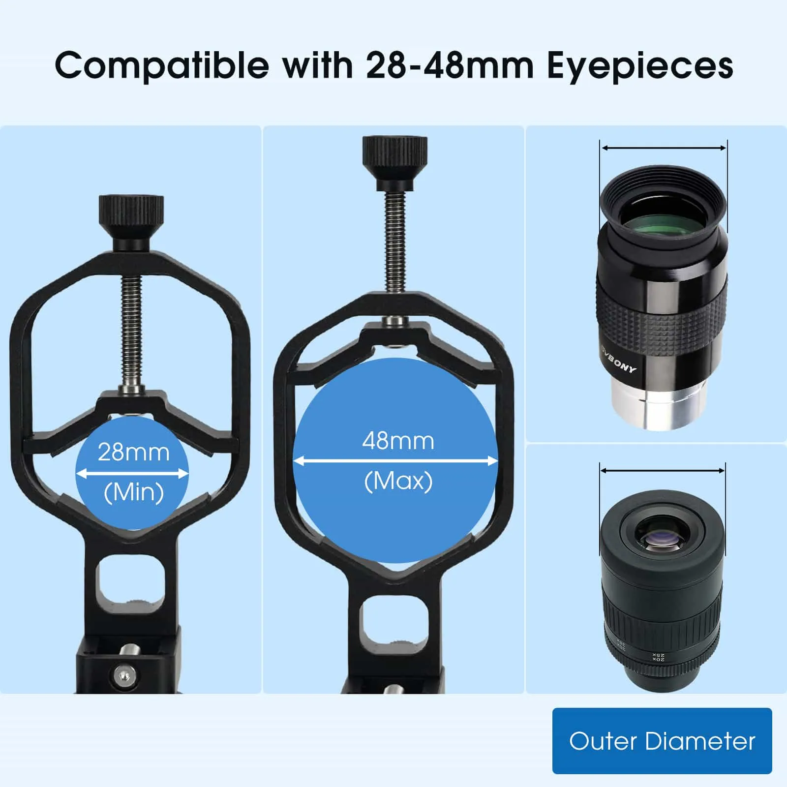 SVBONY SV214 Pro 3-Axis Universal Phone Adapter Clamp With Shutter 28mm-64mm - W9176A / W9176B