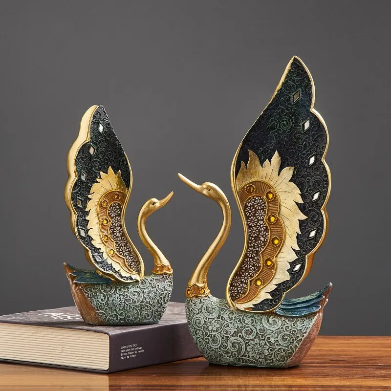 Swan Figurine Home Decoration Accessories for Living Room Resin Sculpture Art Luxury Wedding Decoration Statue easter Gift