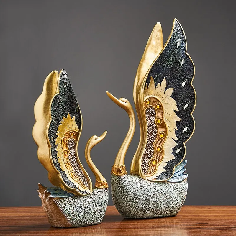 Swan Figurine Home Decoration Accessories for Living Room Resin Sculpture Art Luxury Wedding Decoration Statue easter Gift