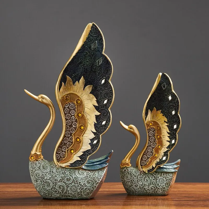 Swan Figurine Home Decoration Accessories for Living Room Resin Sculpture Art Luxury Wedding Decoration Statue easter Gift