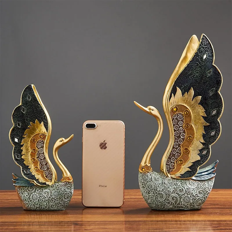 Swan Figurine Home Decoration Accessories for Living Room Resin Sculpture Art Luxury Wedding Decoration Statue easter Gift