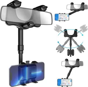 SXhyf Rear View Mirror Phone Holder, 2023 Rotatable and Retractable, Universal Mount, Cell Car Fit for iPhone 11 12 13 14 Pro Max Samsung All Phone