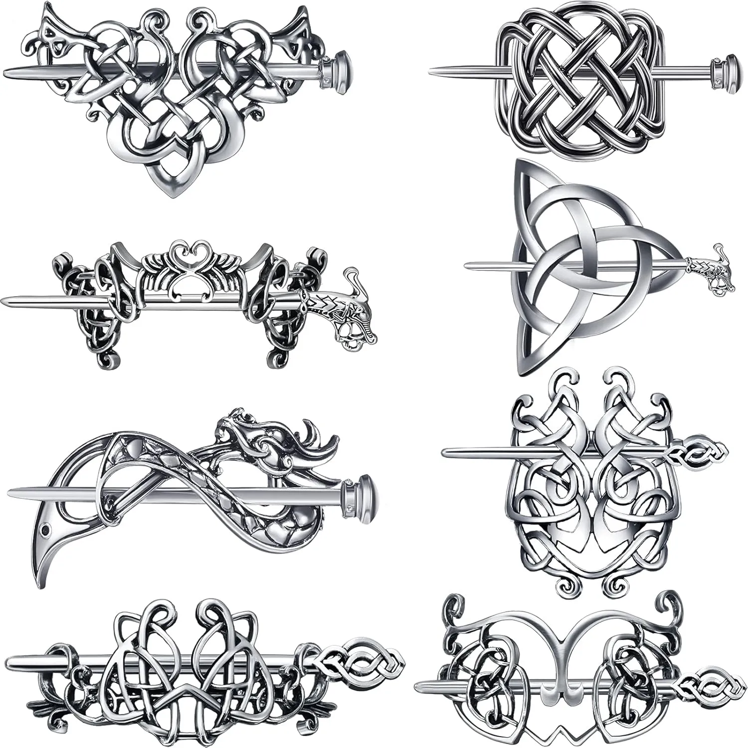 Syhood 8 Pcs Viking Celtic Hair Clips Vintage Knot Hair Stick Retro Silver Metal Celtic Barrette Hairpins Viking Jewelry Accessories for Women
