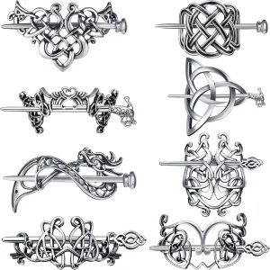 Syhood 8 Pcs Viking Celtic Hair Clips Vintage Knot Hair Stick Retro Silver Metal Celtic Barrette Hairpins Viking Jewelry Accessories for Women