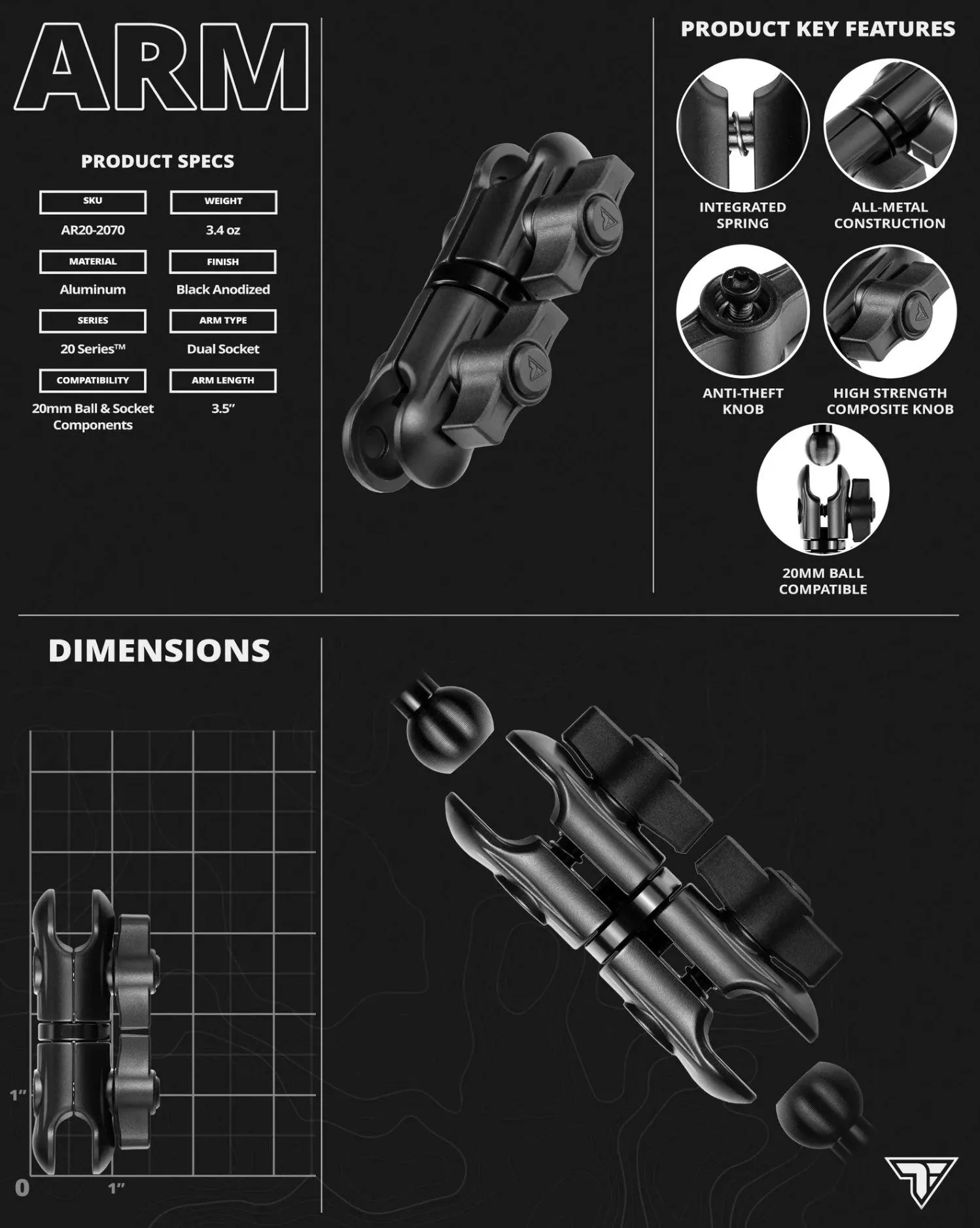 TackForm Black Can-Am Phone Cradle | Spyder Center Riser Mount - M10 Bolt | 3.5" DuraLock™ Arm