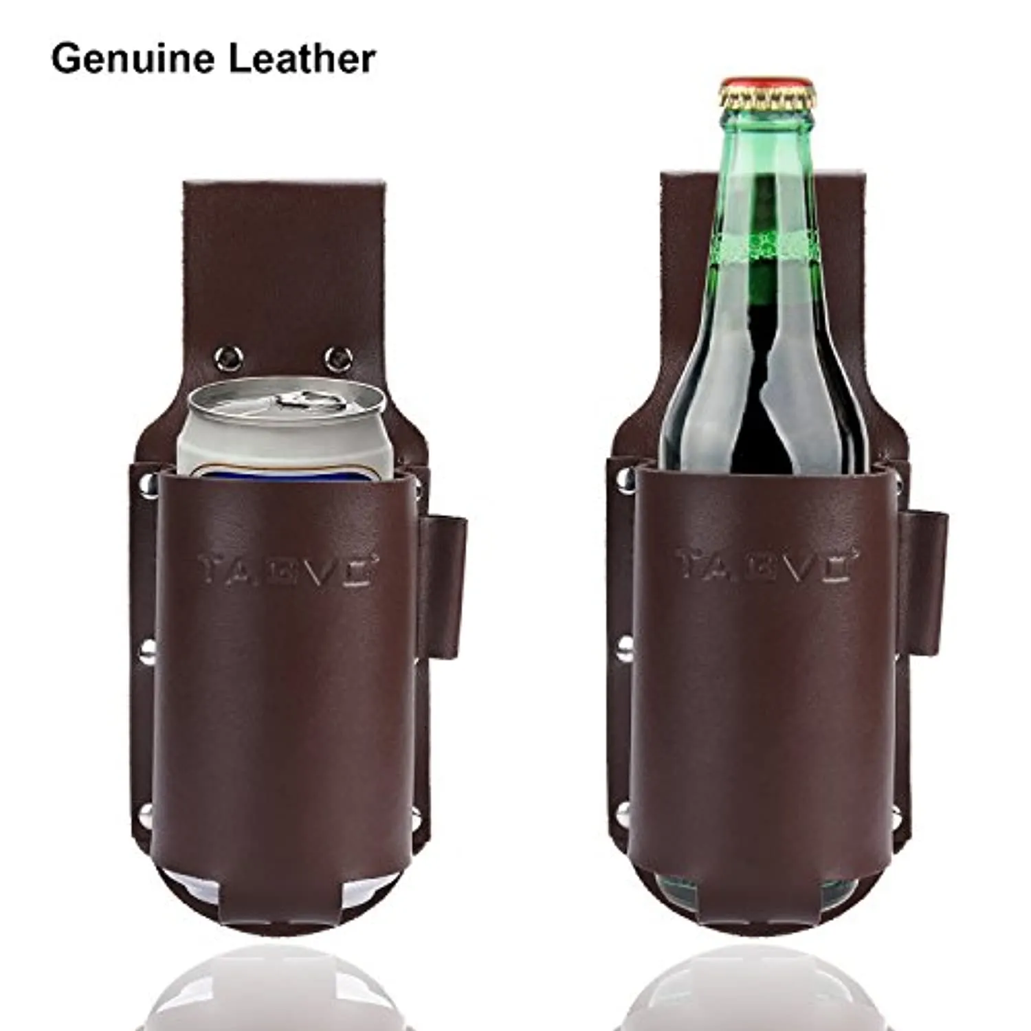 TAGVO Beer Holster, Leather Classic Beer Holster Bottle Holders - Brass Whistle Bottle Opener Included