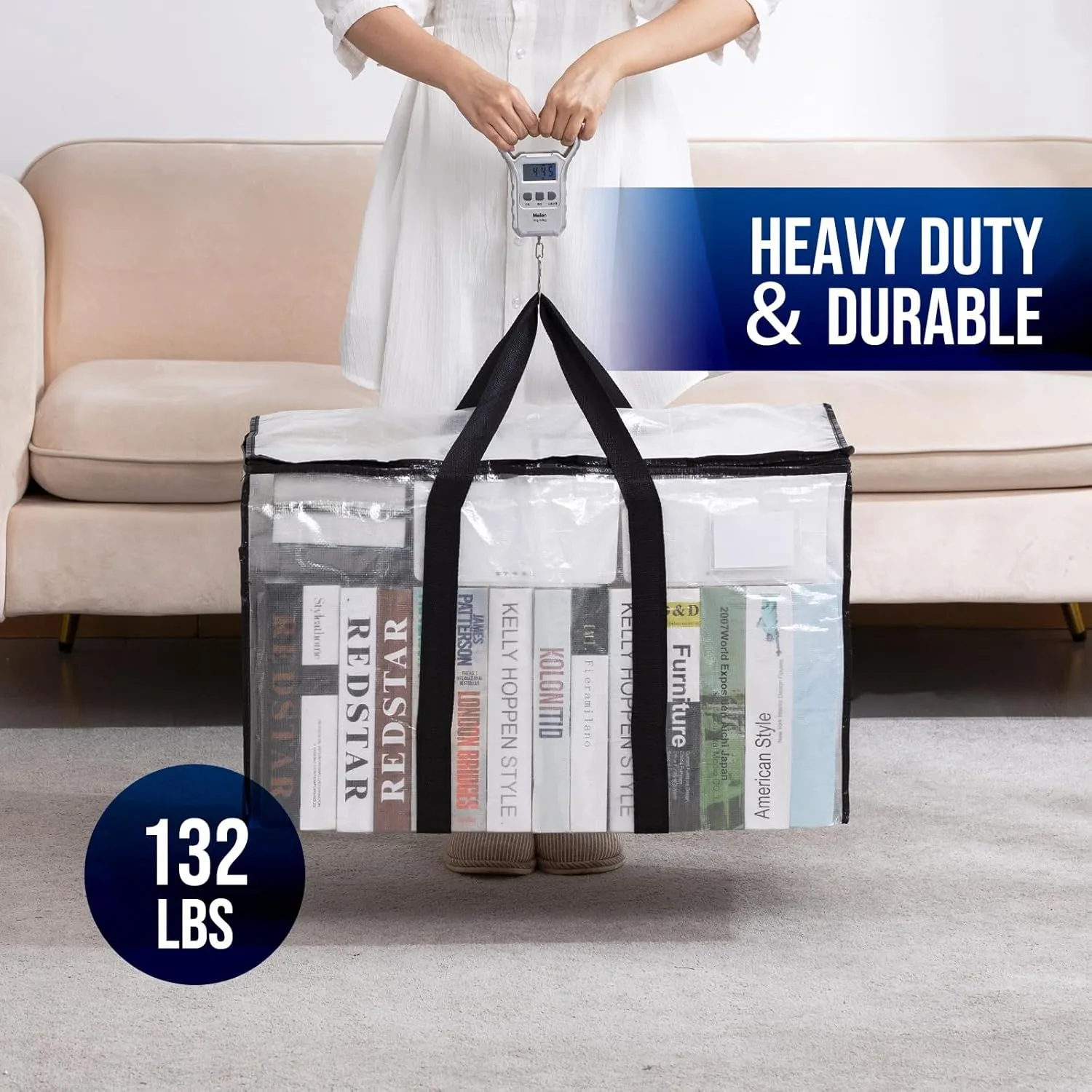 TAILI Extra Large Moving Bags, 4 Pack Clear Heavy Duty Totes For Storage with Visible Window, Wrap Around Handles, Storage Bags for Space Saving, Alternative to Moving Boxes