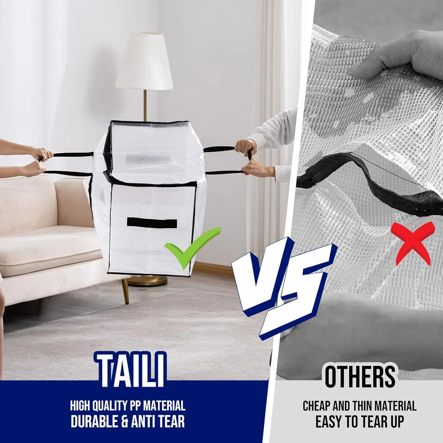 TAILI Extra Large Moving Bags, 4 Pack Clear Heavy Duty Totes For Storage with Visible Window, Wrap Around Handles, Storage Bags for Space Saving, Alternative to Moving Boxes