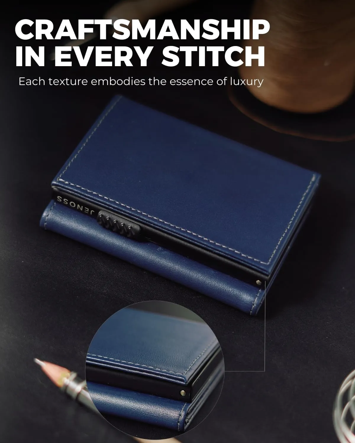 Taurus Smart Wallet For Men: Full Grain Leather, Handcrafted, Slide Metal Pop Up Case, Slim RFID Blocking Credit Card Holder, Minimalist, Compact - 9-12 Cards Organizers | ID | Money Clip (Navy)