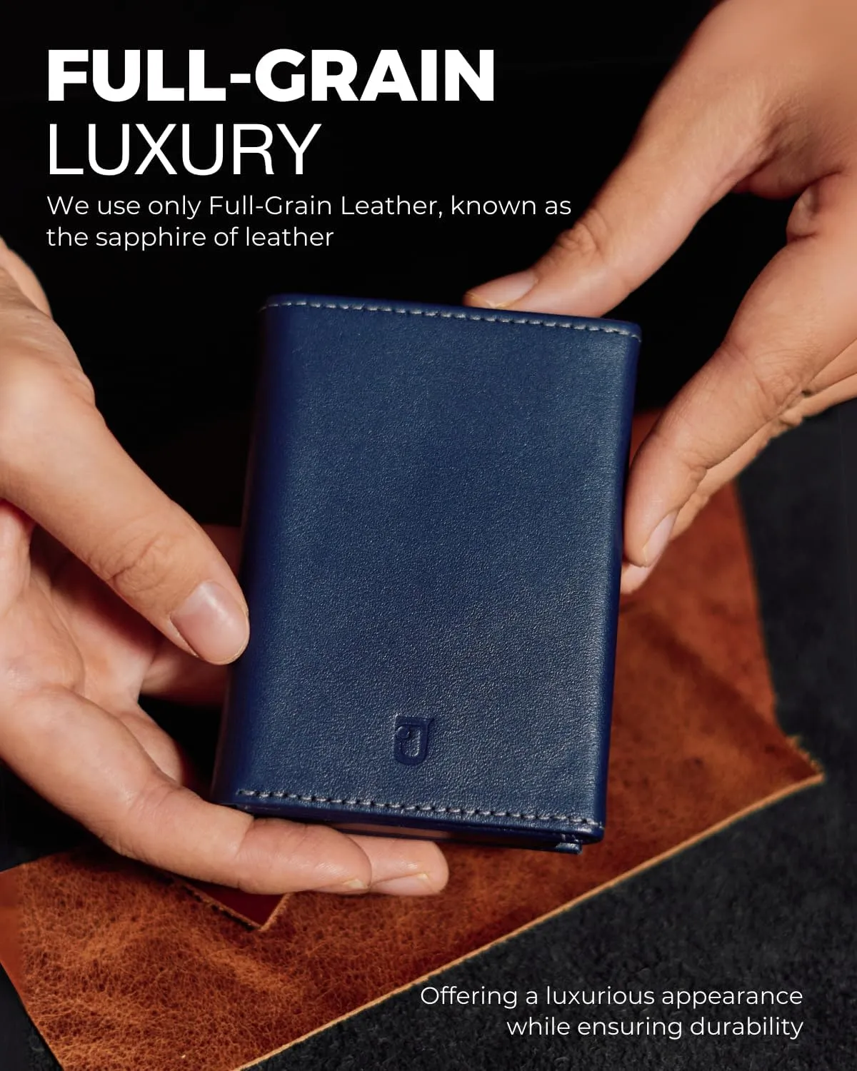 Taurus Smart Wallet For Men: Full Grain Leather, Handcrafted, Slide Metal Pop Up Case, Slim RFID Blocking Credit Card Holder, Minimalist, Compact - 9-12 Cards Organizers | ID | Money Clip (Navy)