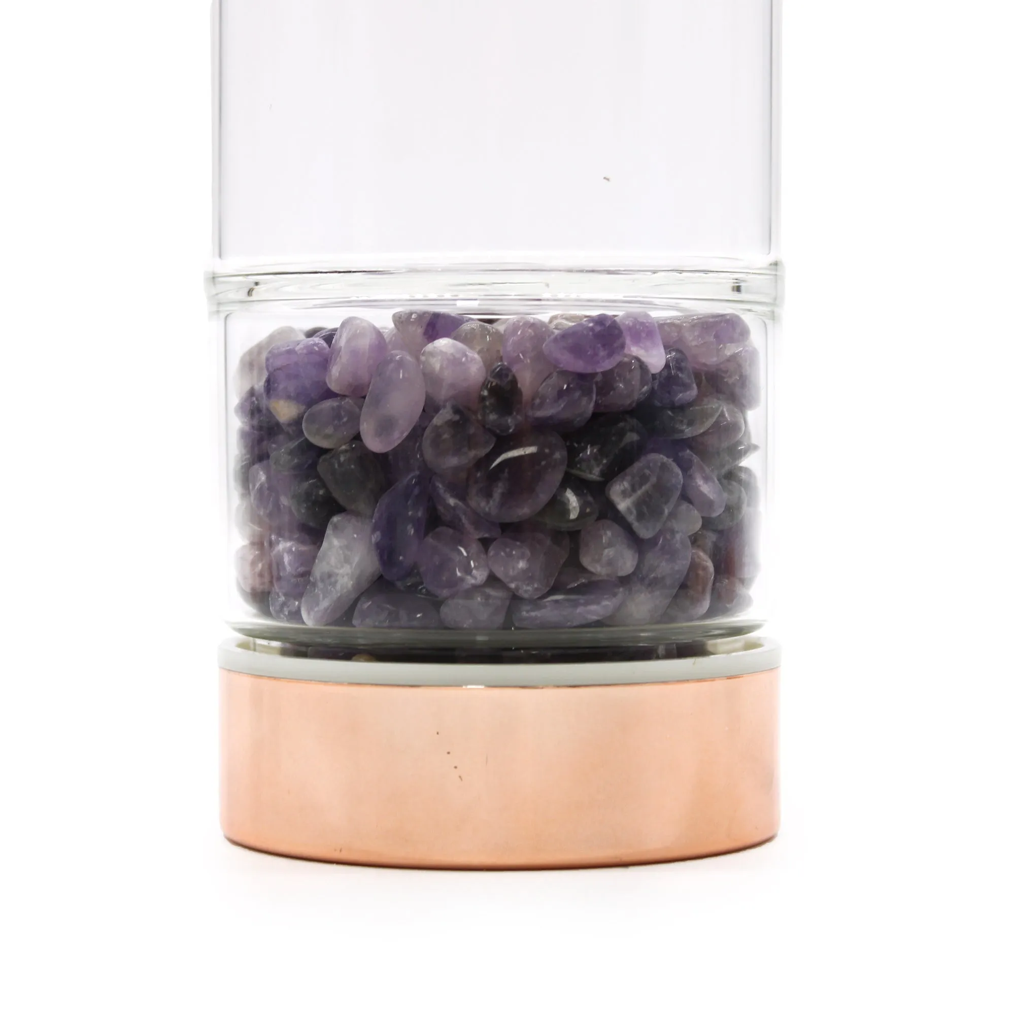 Tea Infuser Bottle - Amethyst Crystal Glass Rose Gold