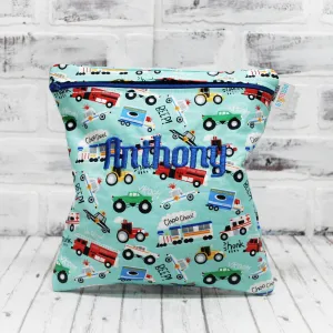 Teal Transporation Vehicles Personalized Reusable Bag