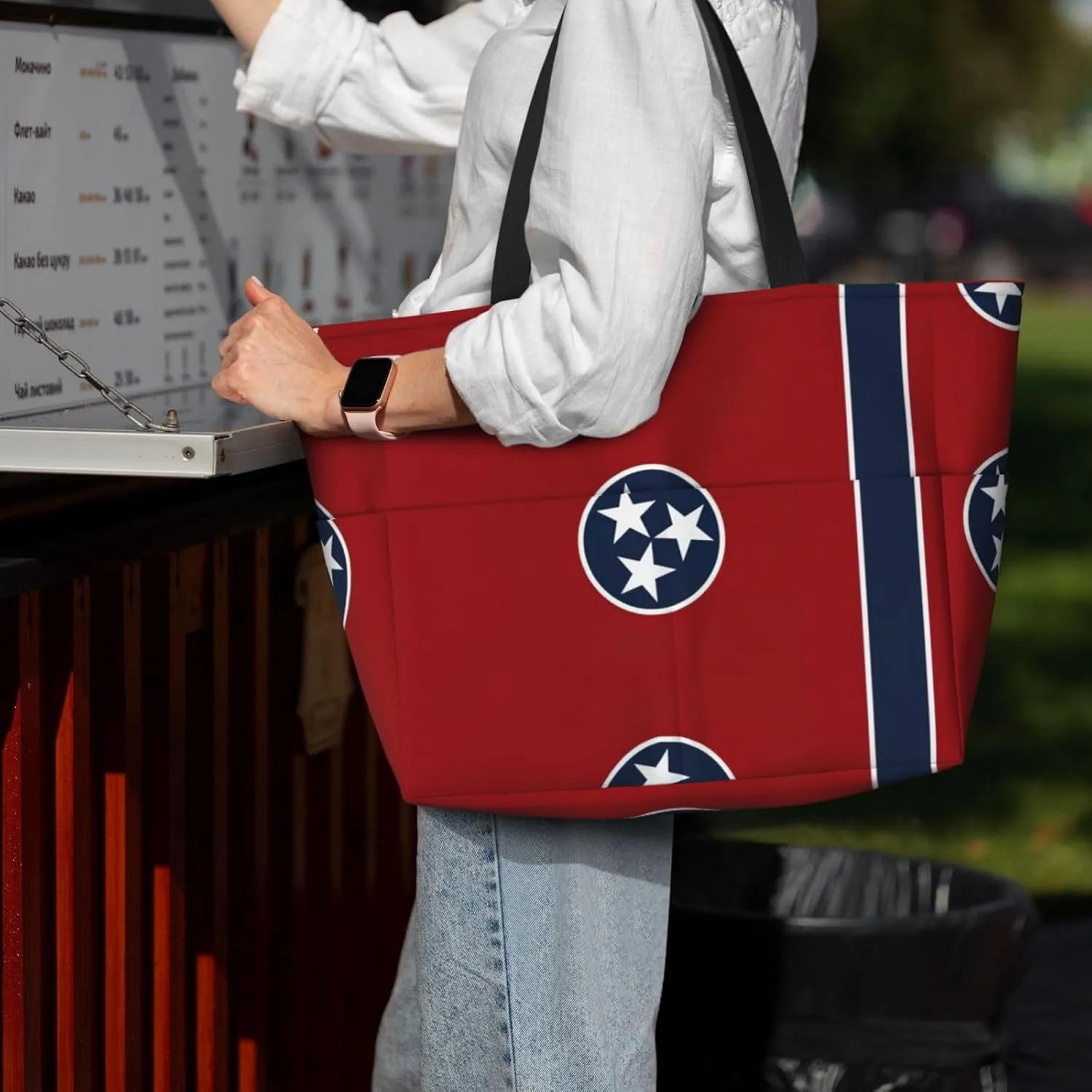 Tennessee State Flag Beach Tote Bags For Women Travel Totes Bag Handbag With Zipper And Pockets For Travel Vacation